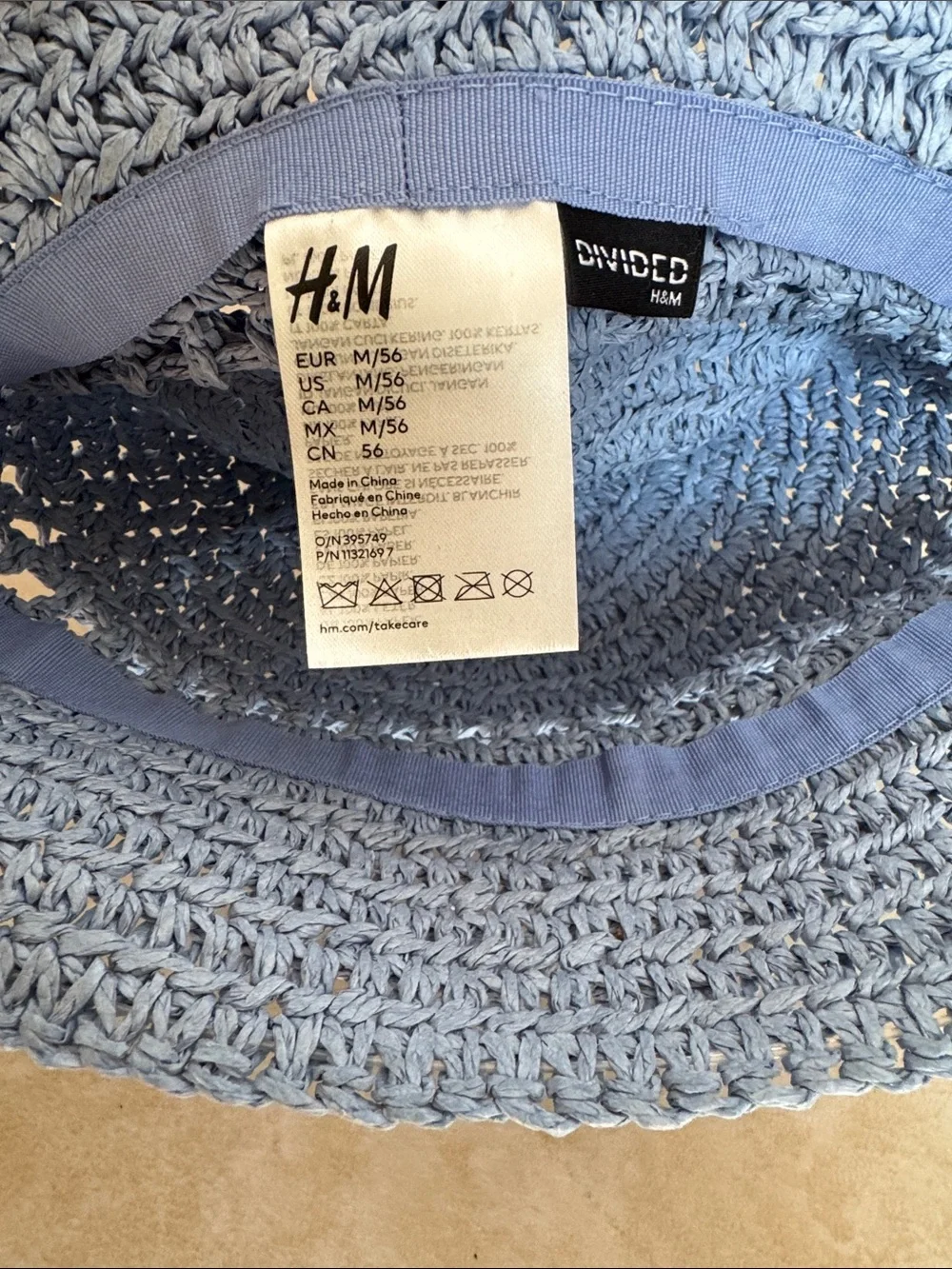H&M Light Blue Straw-like Crochet Bucket Hat - Women's Summer Accessory